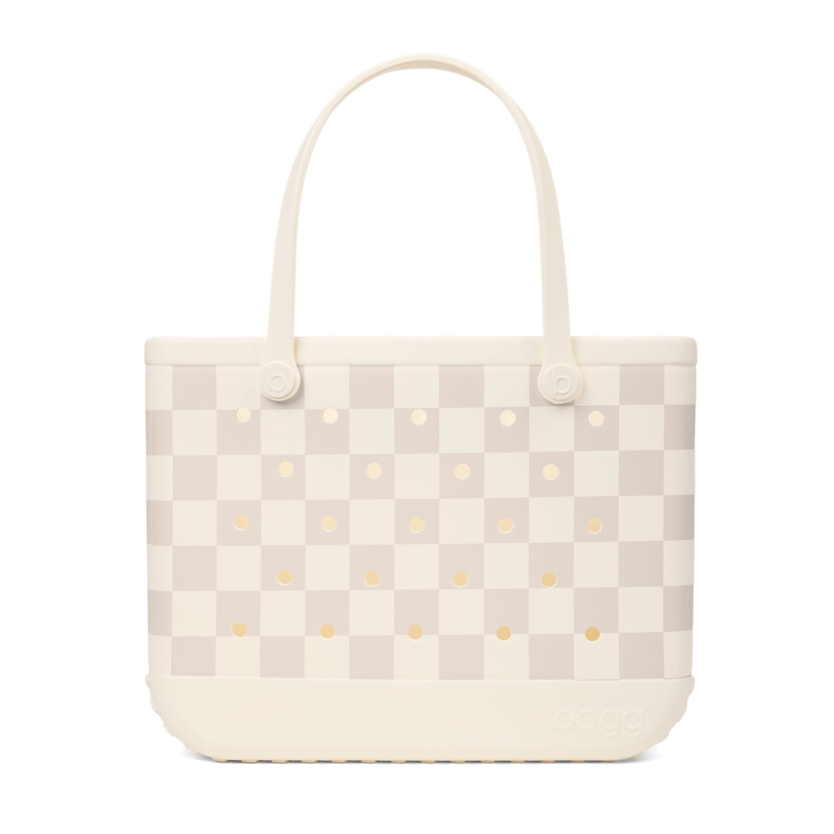 Original Bogg Bag Checkered Coconut/Mushroom Lightweight Waterproof Carryall Lightweight Lightweight with Non Slip Bottom for Family Beach Days Travel Organizer Vacation Essentials for Women