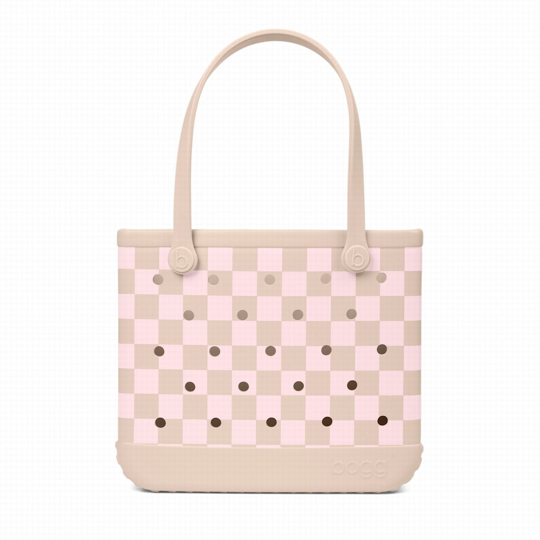 Baby Bogg Bag Checkered Linen/ Pink Marshmallow Waterproof EVA Beach Tote Bag Large Capacity Tip Resistant with Spacious Interior for Yacht Excursions Travel Organizer Vacation Essentials for Women