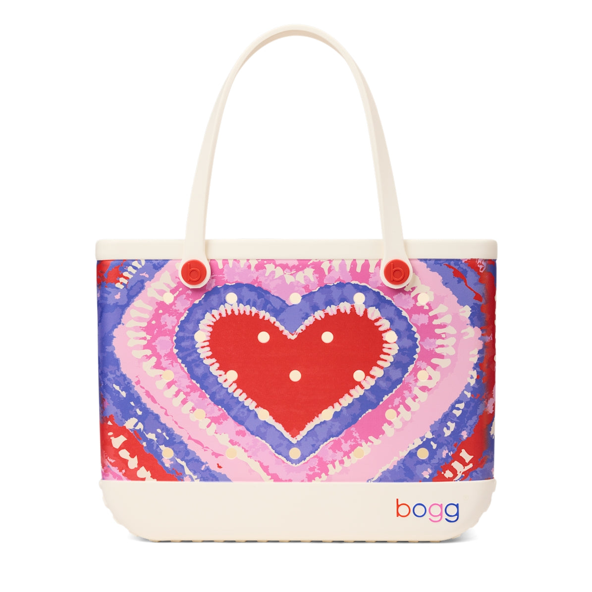 Original Bogg Bag Dye licious Heart Buoy Red Large Capacity Beach Carryall Travel Friendly Large Capacity with Travel Accessory Pouch for Cruise Travel Travel Organizer Vacation Essentials for Women