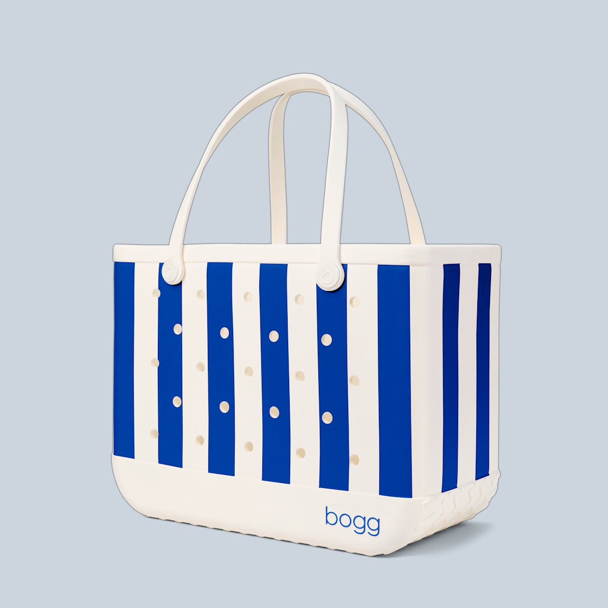 Original Bogg Bag Mykonos Blue Stripe Waterproof EVA Beach Tote Bag Washable Large Capacity with Cosmetic Organizer for Pool Days Travel Organizer Vacation Essentials for Women