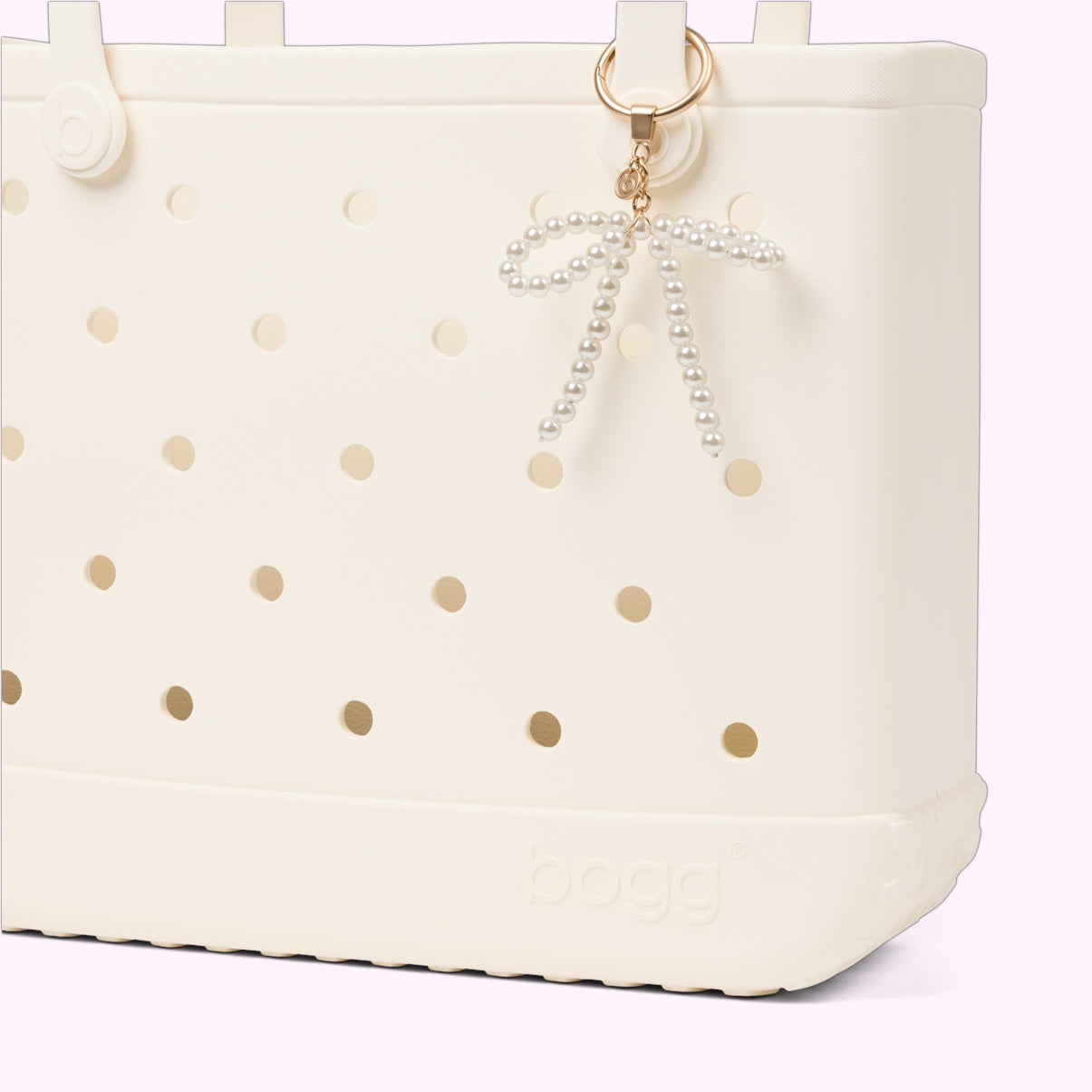Bogg'd & Charmed White Pearl Bow Resort Collection Carryall Premium Easy Clean Waterproof Phone Pouch Included for Resort Vacations