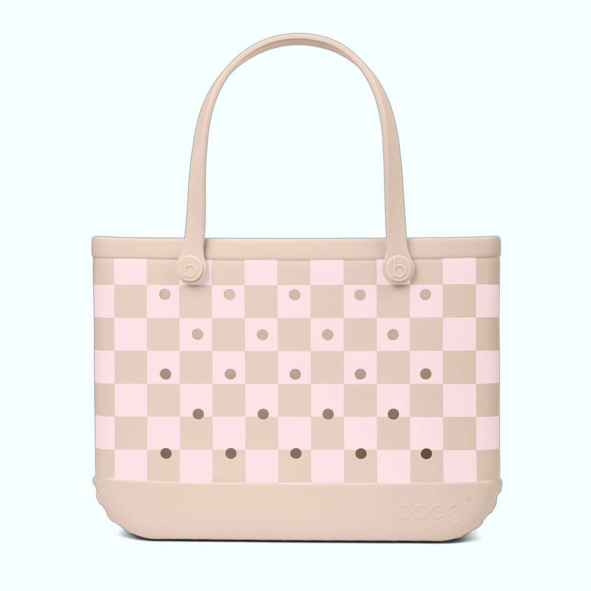 Original Bogg Bag Checkered Linen/ Pink Marshmallow Poolside Storage Carryall Large Capacity Oversized with Reinforced Handles for Lake Adventures Travel Organizer Vacation Essentials for Women