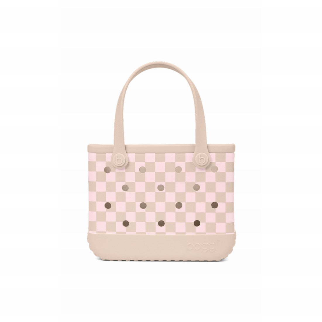 Bitty Bogg Bag Checkered Linen/ Pink Marshmallow Sunshine Travel Organizer Modern Washable Reinforced Grip Handles for Women