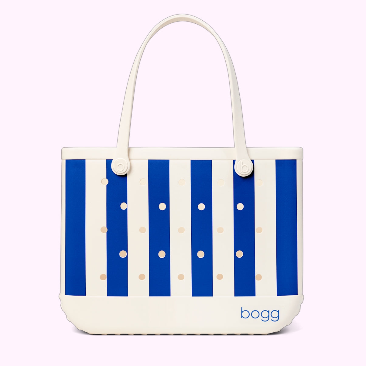 Original Bogg Bag Mykonos Blue Stripe Waterproof EVA Beach Tote Bag Washable Large Capacity with Cosmetic Organizer for Pool Days Travel Organizer Vacation Essentials for Women
