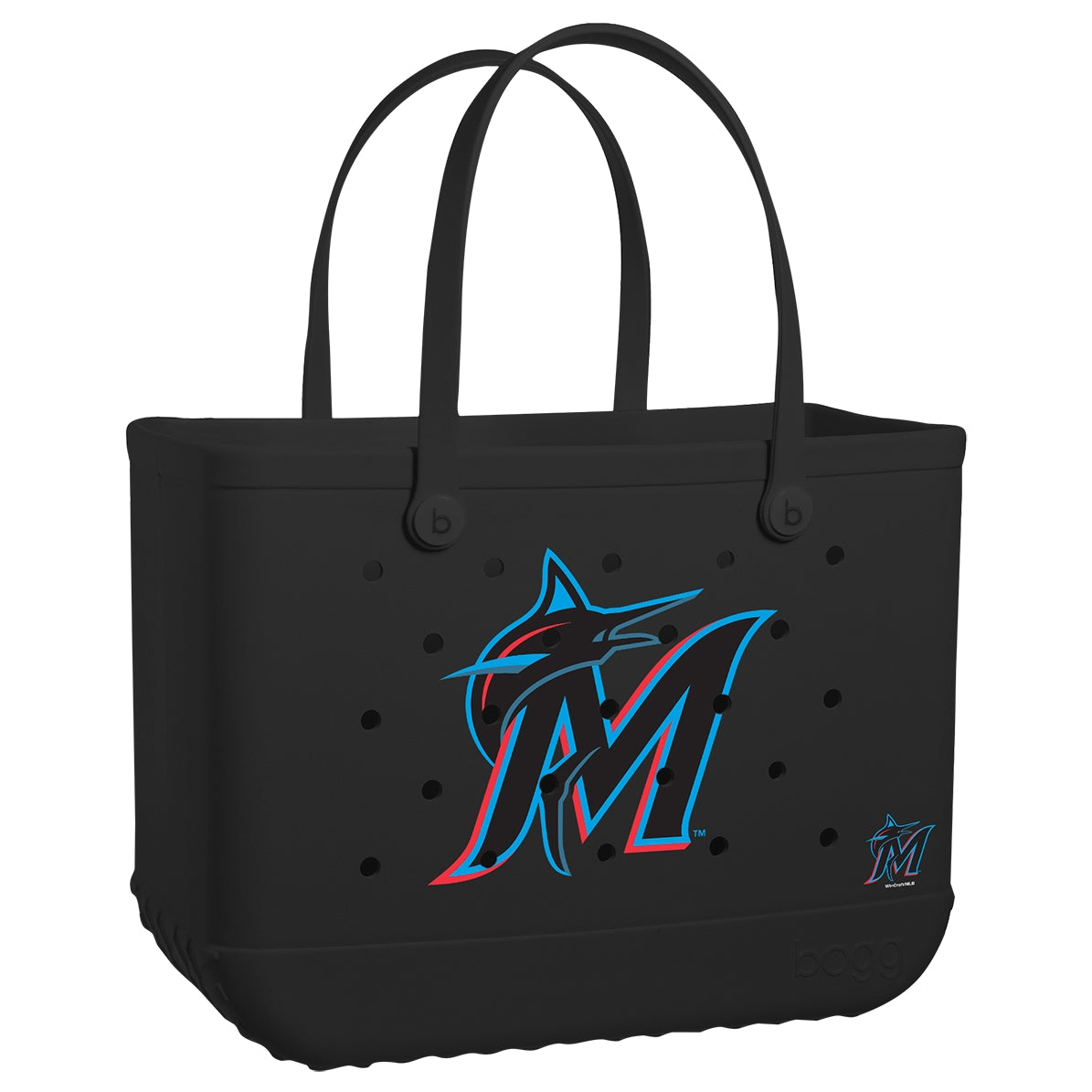 Original Bogg Bag Miami Marlins Lightweight Waterproof Carryall Oversized Durable with Makeup Bag for Beach Vacation Travel Organizer Vacation Essentials for Women