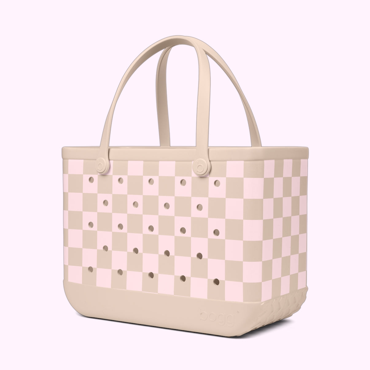 Original Bogg Bag Checkered Linen/ Pink Marshmallow Open Top Beach Organizer Waterproof Waterproof with Makeup Bag for Tropical Vacations Travel Organizer Vacation Essentials for Women