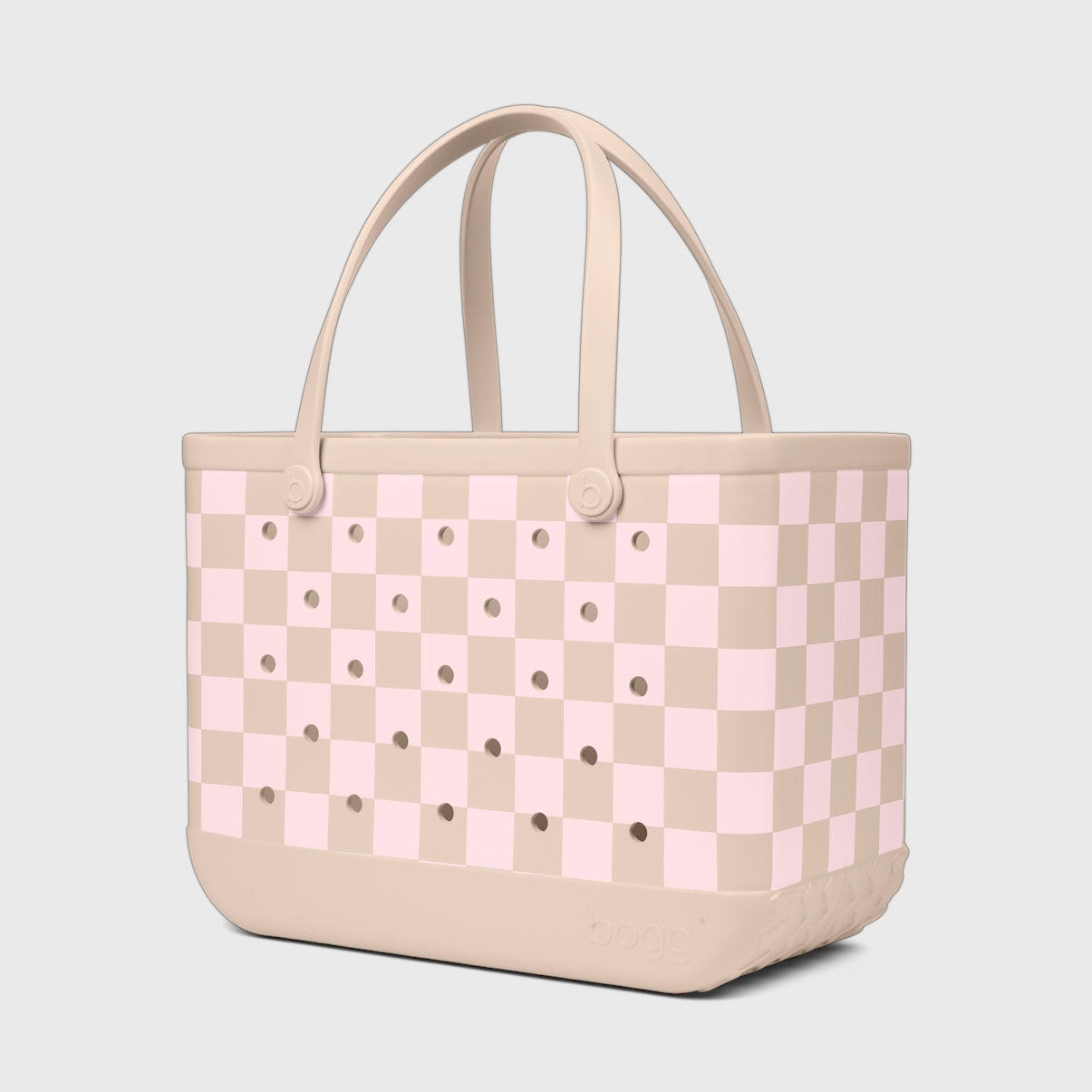 Original Bogg Bag Checkered Linen/ Pink Marshmallow Poolside Storage Carryall Large Capacity Oversized with Reinforced Handles for Lake Adventures Travel Organizer Vacation Essentials for Women