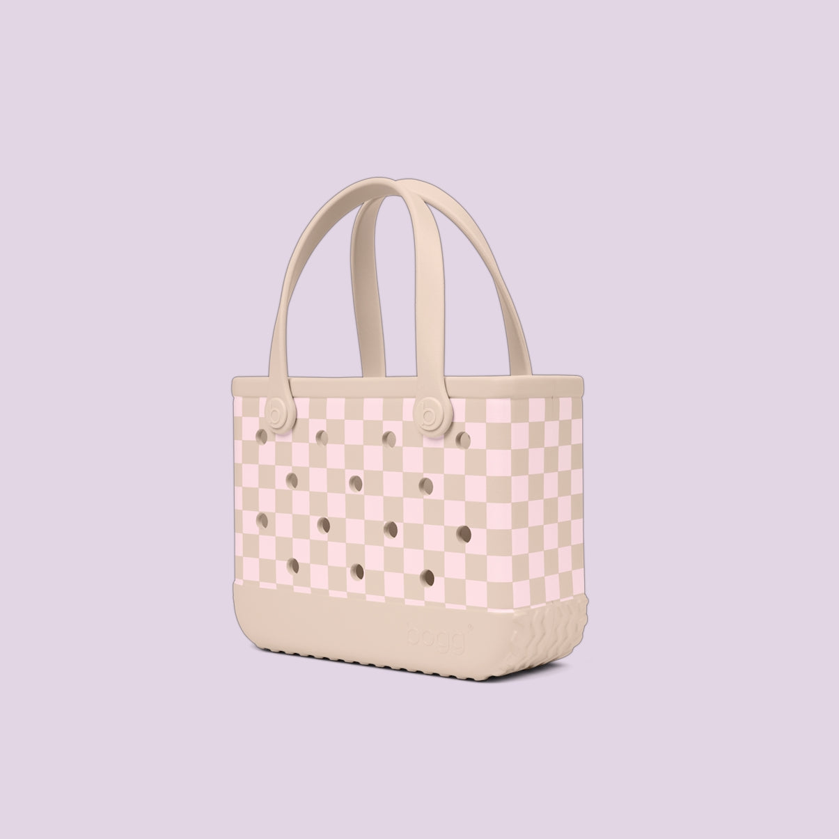 Bitty Bogg Bag Checkered Linen/ Pink Marshmallow Sunshine Travel Organizer Modern Washable Reinforced Grip Handles for Women