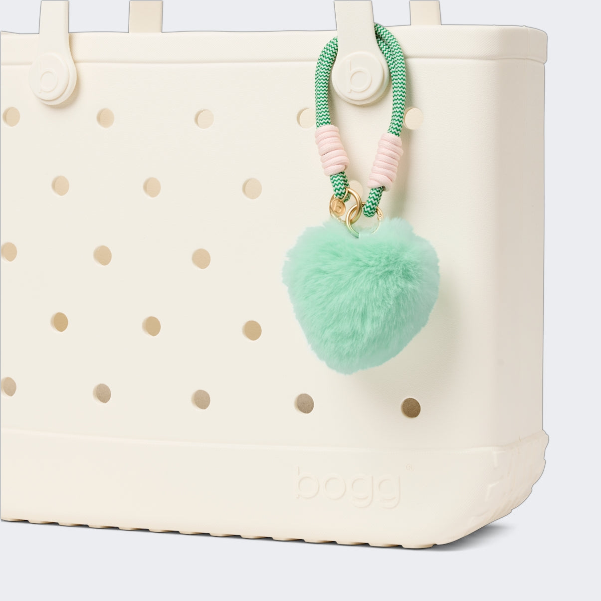 Bogg'd & Charmed Green Heart Pouf Coastal Travel Beach Bag Flexible Easy Clean Reinforced Grip Handles for Family Trips