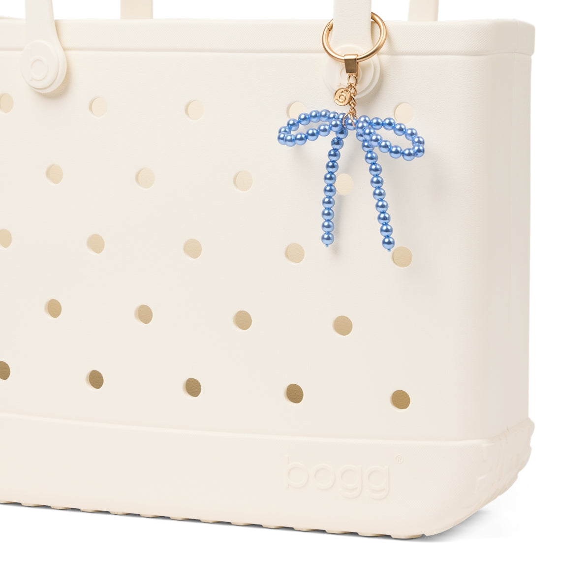 Bogg'd & Charmed Blue Pearl Bow Heavy Duty Rubber Beach Bag Tip Resistant Travel Friendly with Extra Storage Compartments for Beach Vacation Travel Organizer Vacation Essentials for Women