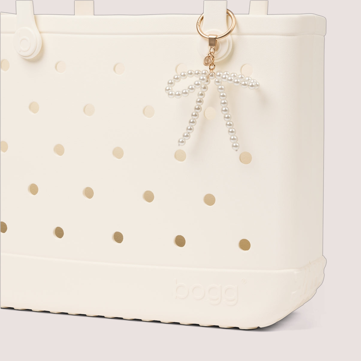 Bogg'd & Charmed White Pearl Bow Quick Dry Beach Storage Tote Sandproof Waterproof with Spacious Interior for Lake Adventures Travel Organizer Vacation Essentials for Women