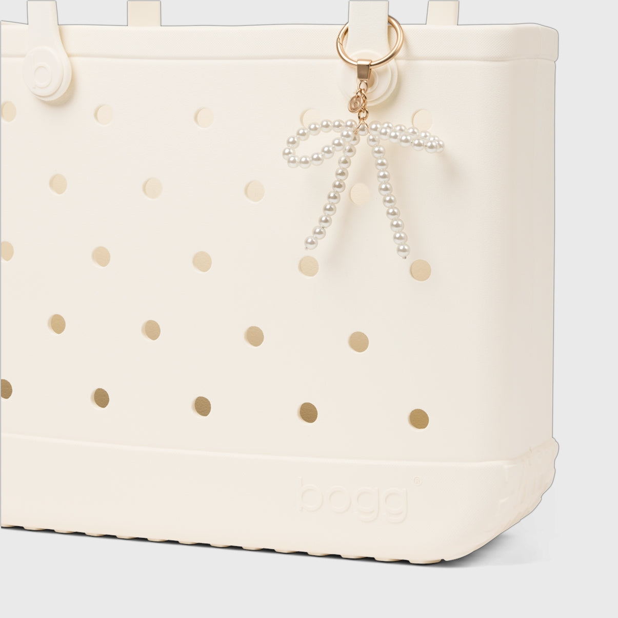 Bogg'd & Charmed White Pearl Bow Beach Picnic Storage Bag Stylish Oversized Open Top Access Access for Outdoor Sports
