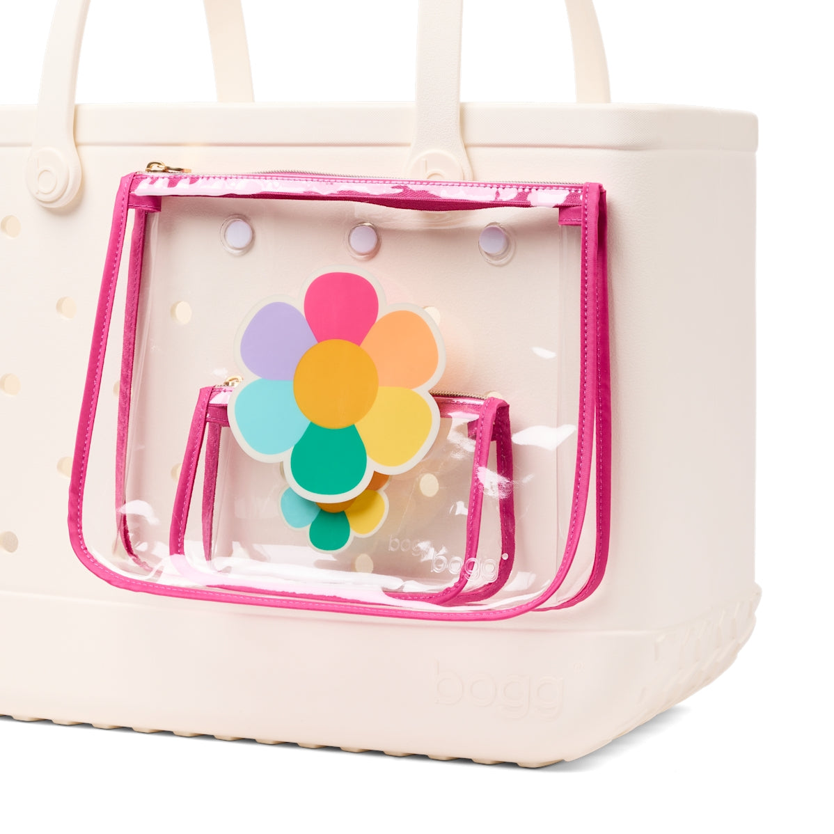 Bogg Bag Decorative Insert Flower Power Family Size Beach Organizer Easy Clean Large Capacity with Extra Storage Compartments for Lake Adventures Travel Organizer Vacation Essentials for Women