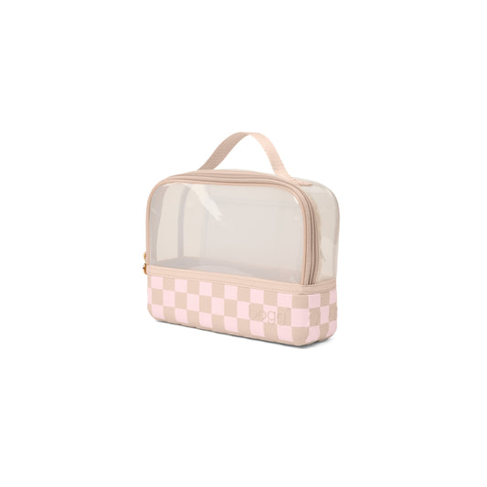 Boggs N' Ends Checkered Linen/ Pink Marshmallow Travel Friendly Beach Organizer Oversized Tip Resistant with Easy Clean Surface for Outdoor Adventures Travel Organizer Vacation Essentials for Women